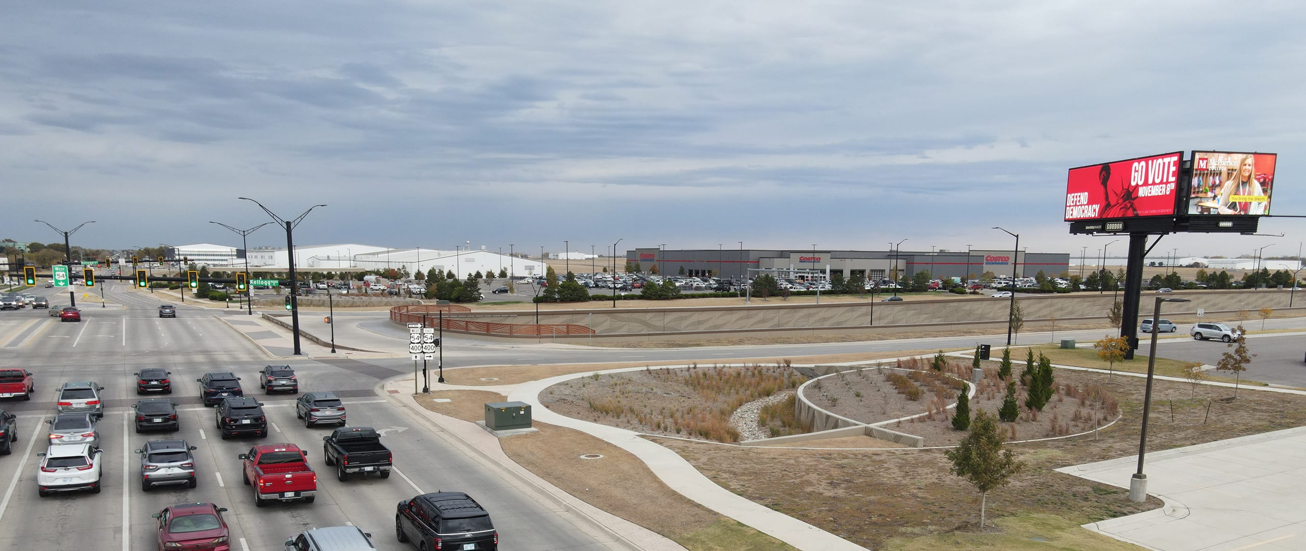 3-Sided digital billboard located on the corner of Kellogg and Webb Road.