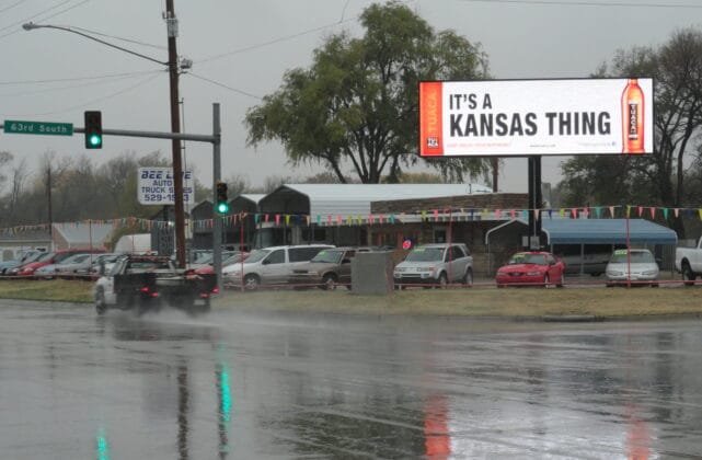 Northeast facing billboard on the corner of 63rd and Broadway in Haysville, Kansas.