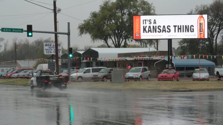 Northeast facing billboard on the corner of 63rd and Broadway in Haysville, Kansas.