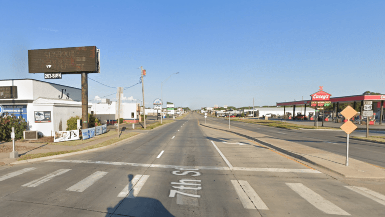 East facing static billboard on the corner of Hwy 77 and Kellogg in Augusta, Kansas.