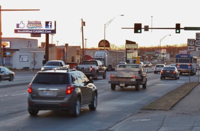 East facing static billboard on the corner of Hwy 77 and Kellogg in Augusta, Kansas.