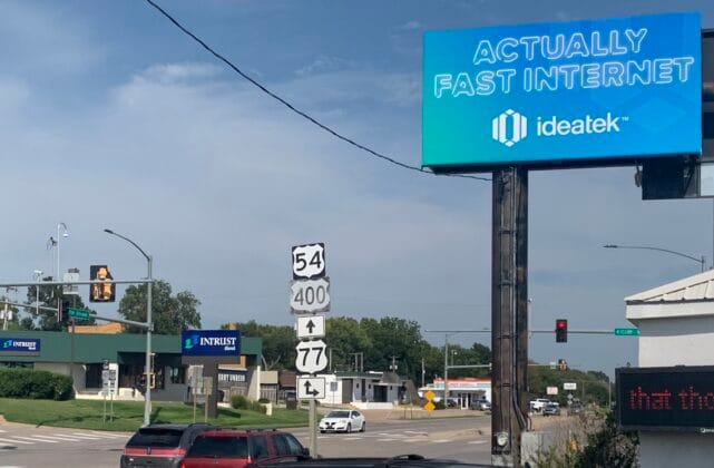 West facing static billboard on the corner of Hwy 77 and Kellogg in Augusta, Kansas.