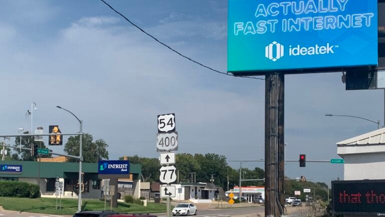 West facing static billboard on the corner of Hwy 77 and Kellogg in Augusta, Kansas.