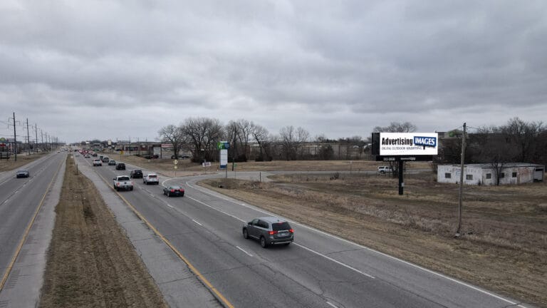 West facing billboard located near the E Kellogg and Andover Rd intersection.
