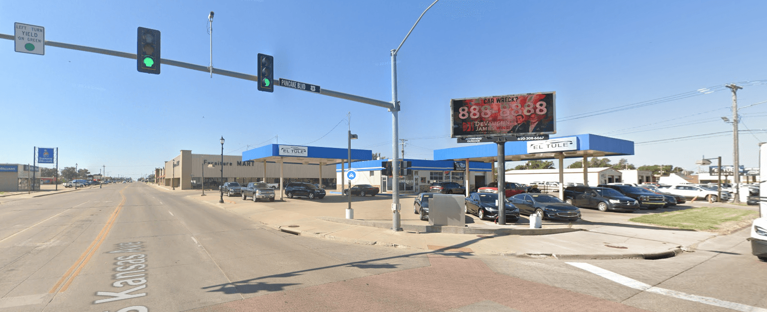 Northwest facing billboard in Liberal, Knasas, on the corner of Pancake Blvd & Kansas Street.
