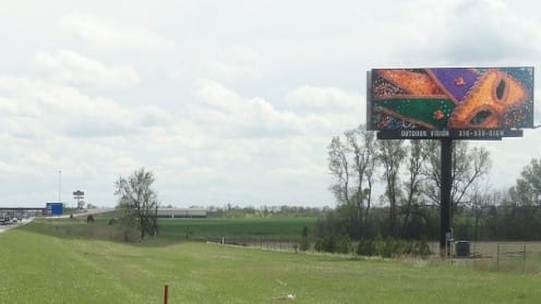 North facing digital billboard near exit 28 on I-135 near South Newton, Kansas.