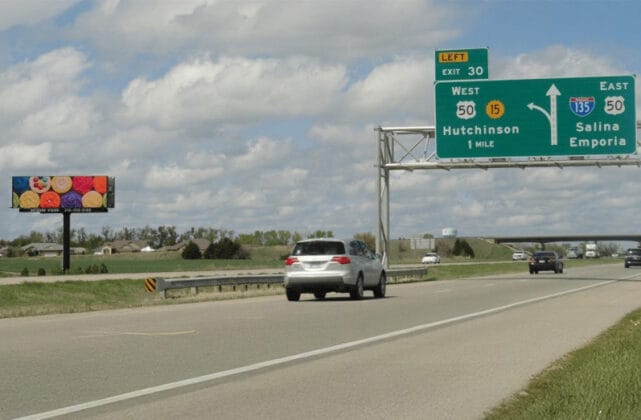 South facing digital billboard near exit 28 on I-135 near South Newton, Kansas.
