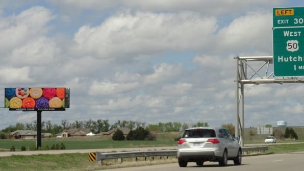 South facing digital billboard near exit 28 on I-135 near South Newton, Kansas.