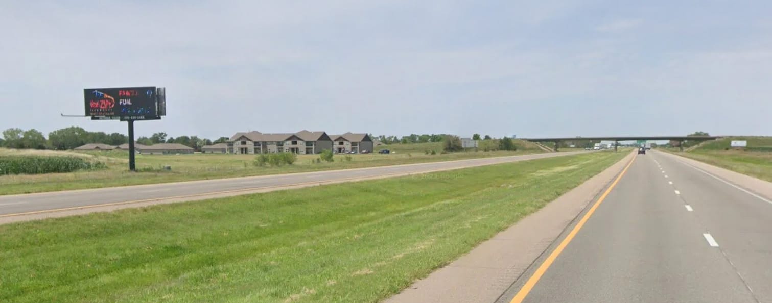 South facing digital billboard near exit 28 on I-135 near South Newton, Kansas.