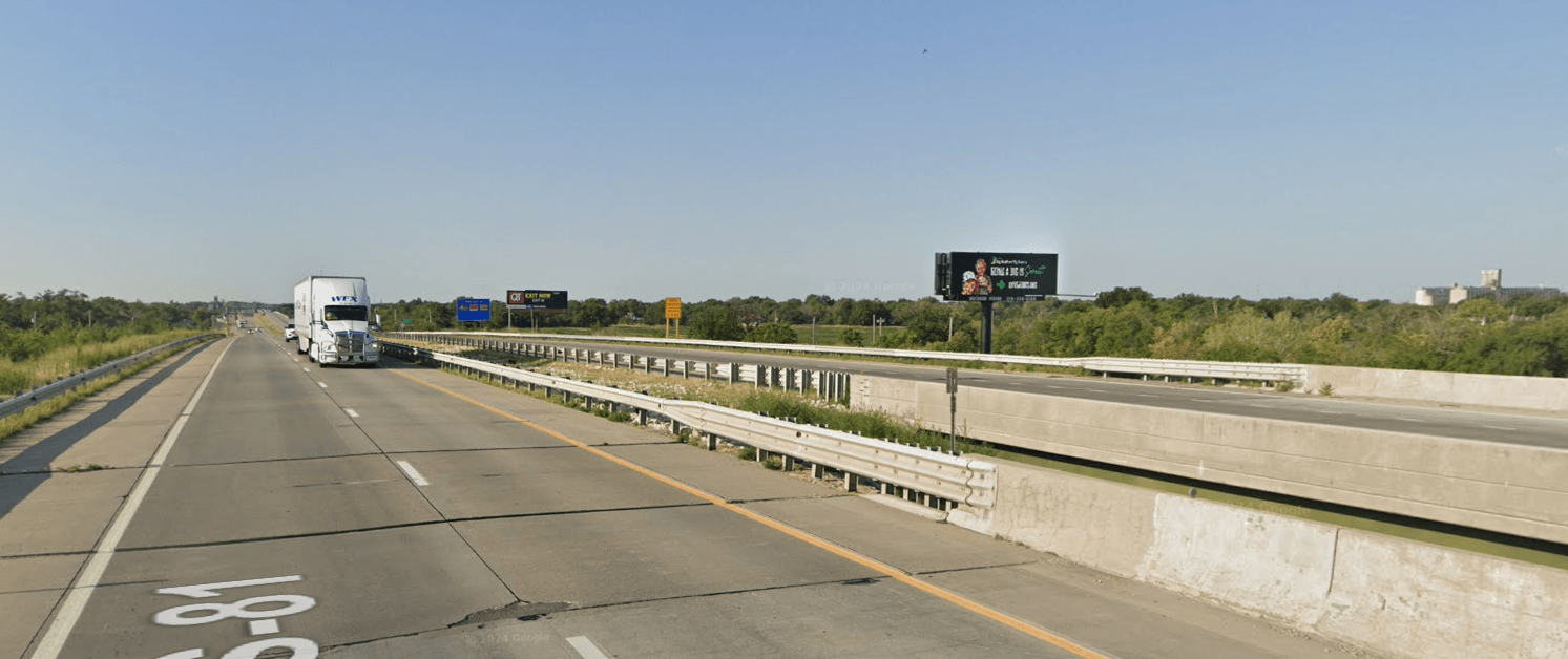 North facing billboard in North Newton, Kansas, just south of exit 33.